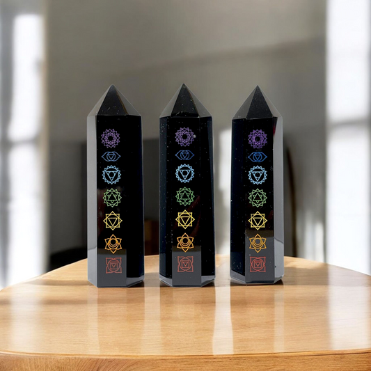Black Obsidian with 7 Chakra Tower