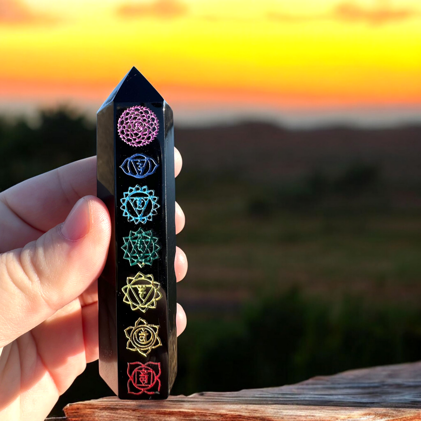Black Obsidian with 7 Chakra Tower